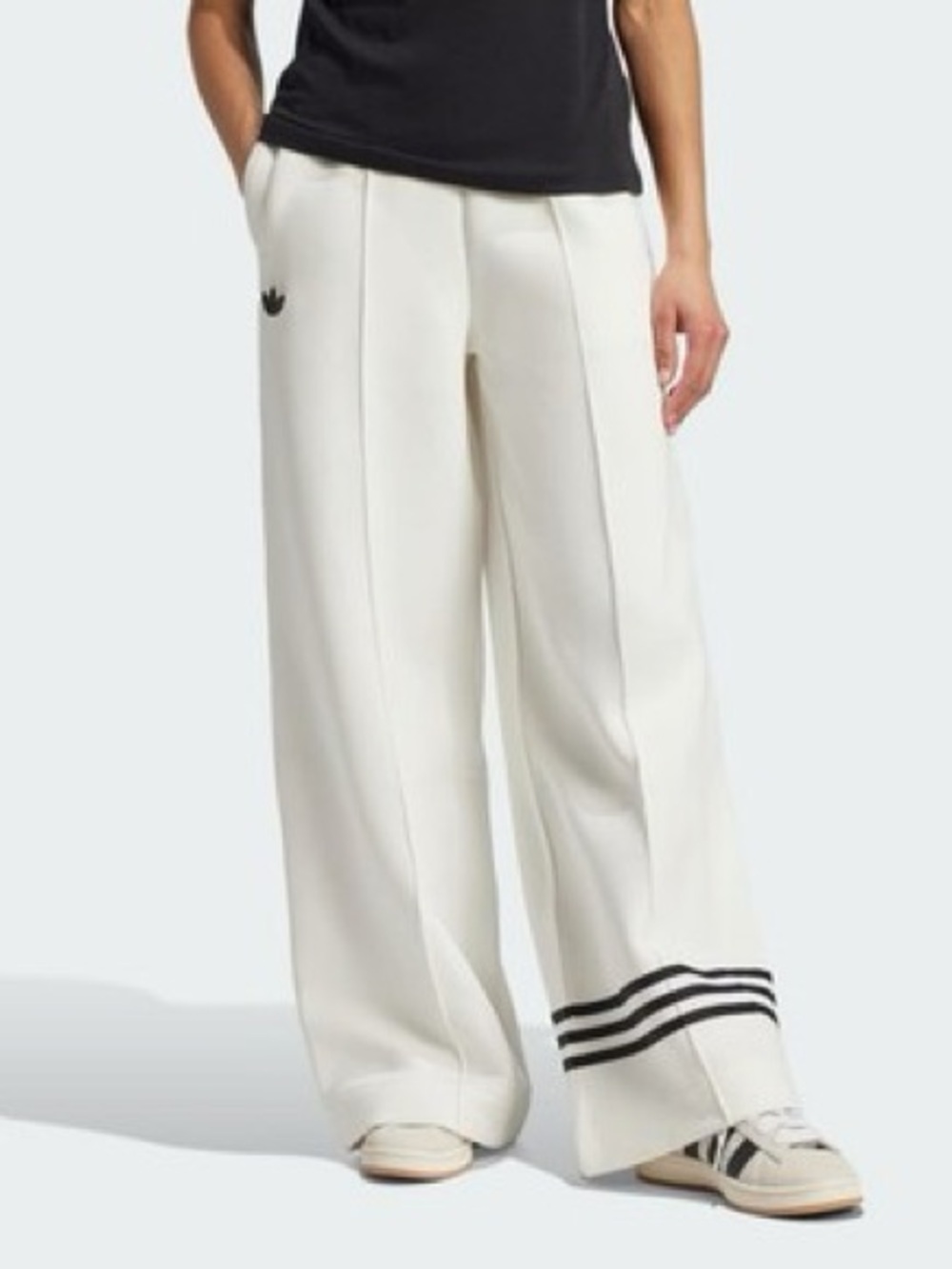 Adicolor Neuclassics Track White Wide-Leg Pants with Black Hem Stripes